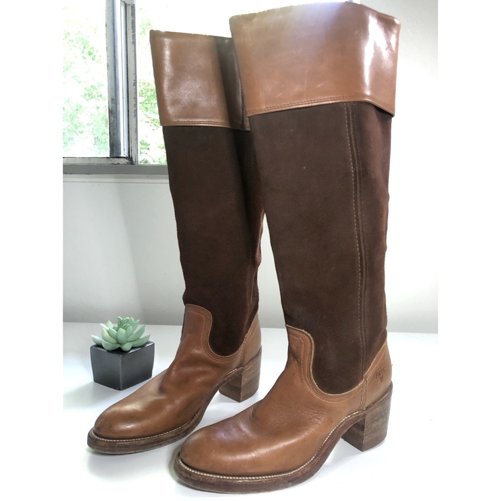 VINTAGE FRYE Leather & Suede Brown Knee High Boots